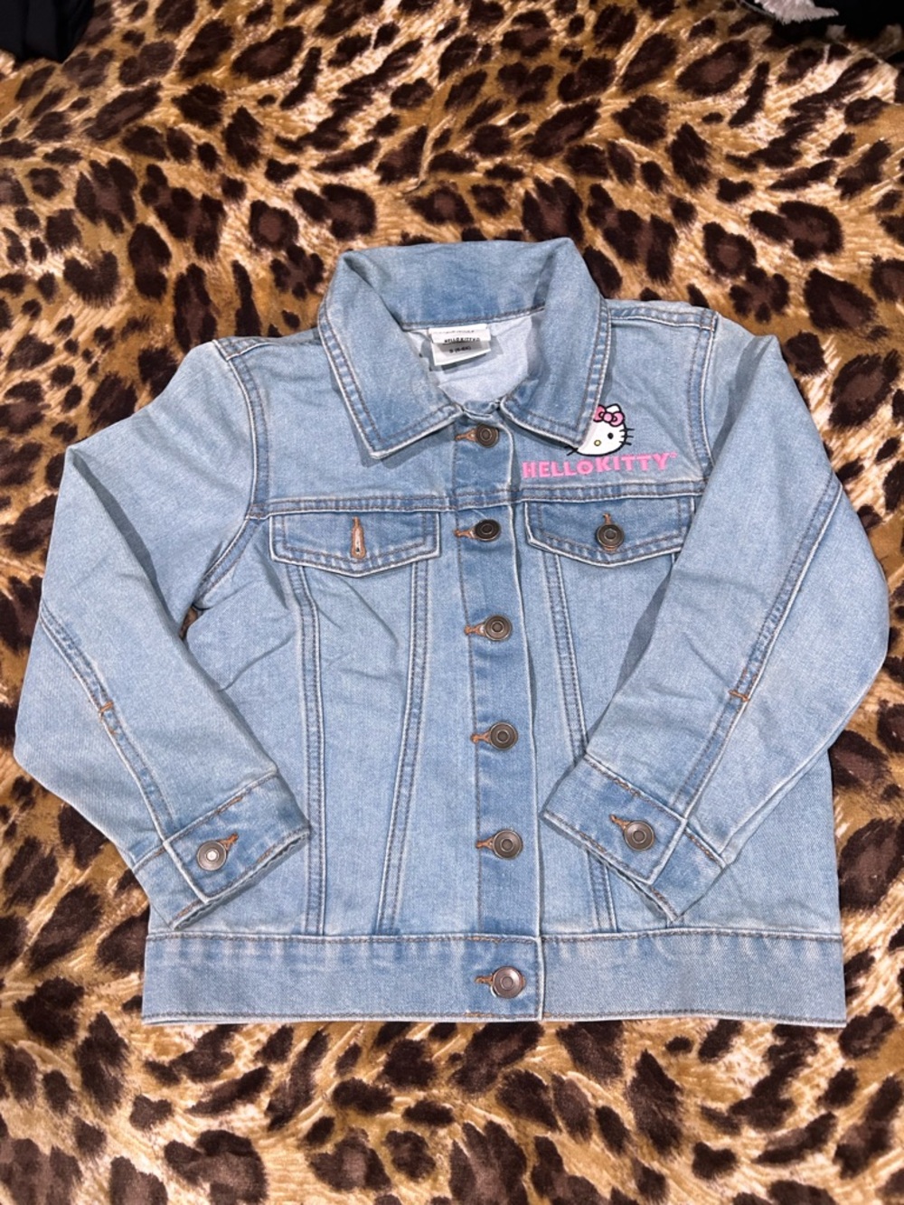 Hello Kitty Light Wash Denim Jean Jacket with Pink Embroidery